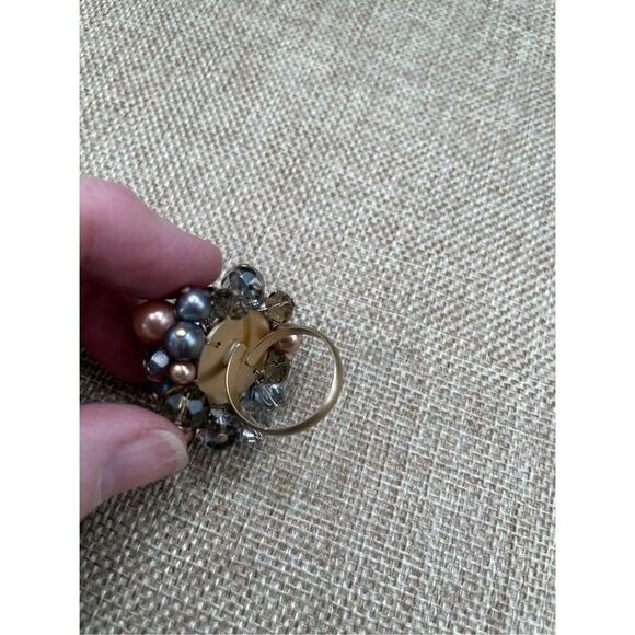 Vintage Beaded Wire Wrapped Pearl Mixed Beaded Cluster Ring Adjustable Sz 7.5 - Picture 6 of 8